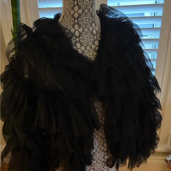 Black Ruffled Tulle Cardigan - Picture 2 of 6